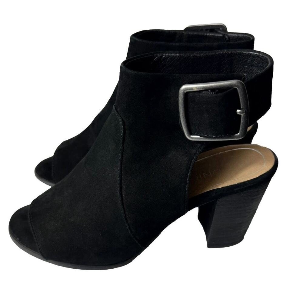 Vionic Black Peep Toe Ankle Boots 8.5 Chunky Heel Comfort Sandals